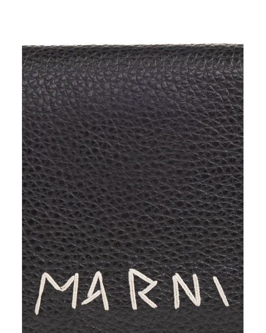 Marni Black Logo Embroidered Bi-fold Wallet