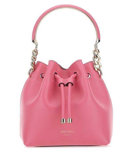 Jimmy Choo Leather Bon Bon Logo Detailed Bucket Bag in Pink Lyst Canada