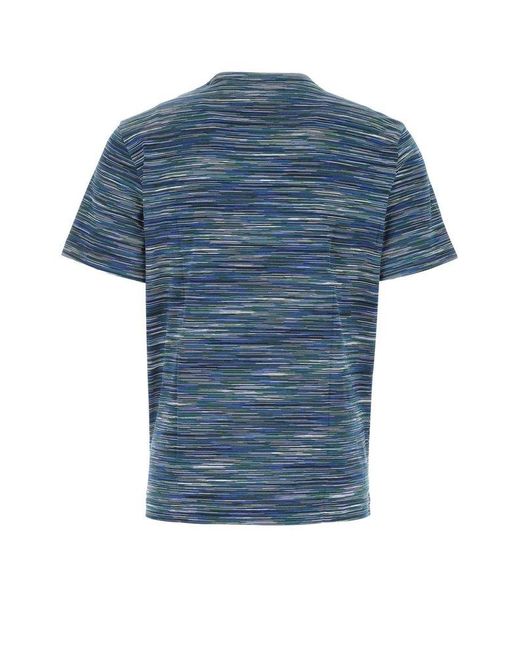 Missoni Striped Knitted Crewneck T-shirt in Blue for Men | Lyst