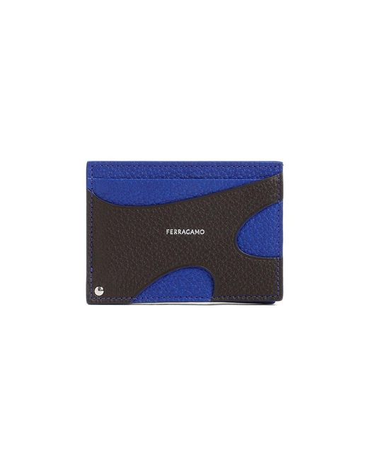 Ferragamo Blue Cut Out Credit Card Case Smallleathergoods for men