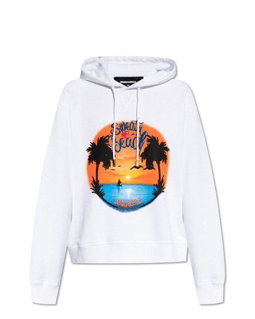 DSquared² White Printed Hoodie,