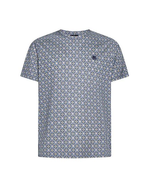 Etro Blue Pattern Crewneck T-shirt for men