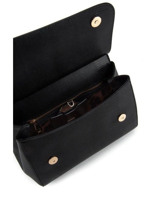 Dolce & Gabbana Black Logo Plate Large Sicily Handbag