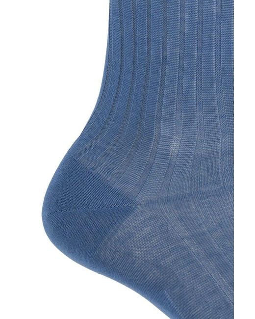 Brioni Blue Signature Ribbed Socks for men