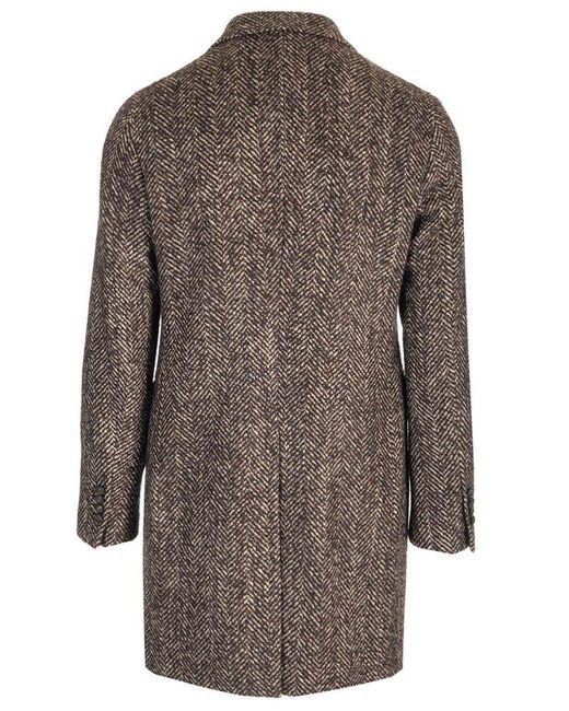 Tagliatore Brown Herringbone Wool Blend Coat for men