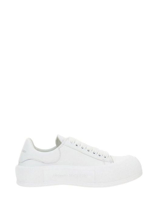 Alexander McQueen Leather Deck Plimsoll Lace-up Trainers in White | Lyst