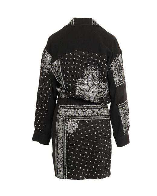 Pinko Bandana Printed Drop Shoulder Mini Dress in Black