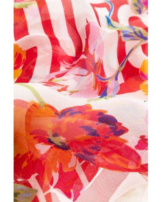 Moschino Red Floral Scarf,