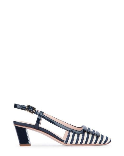 Roger Vivier White Striped Slingback Pumps