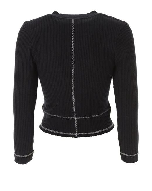 Moschino Black Jeans Contrast Stitched Buttoned Ribbed Top