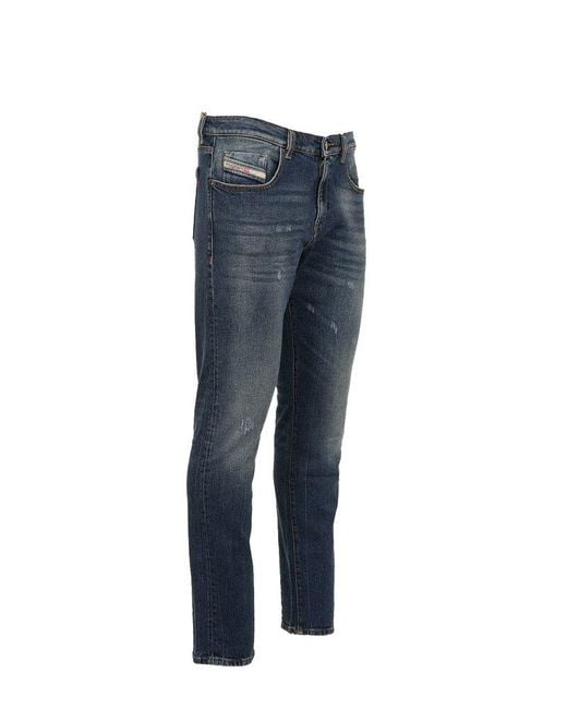 DIESEL Blue Slim-fit Distressed Jeans for men