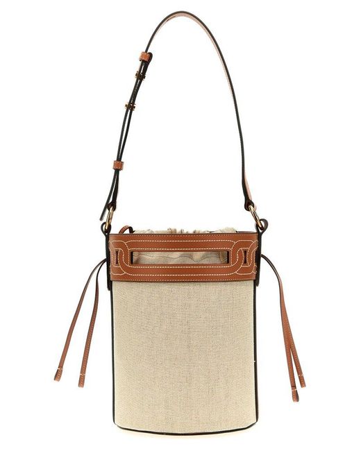 Tod's White Leather Canvas Bucket Bag Shoulder Bags