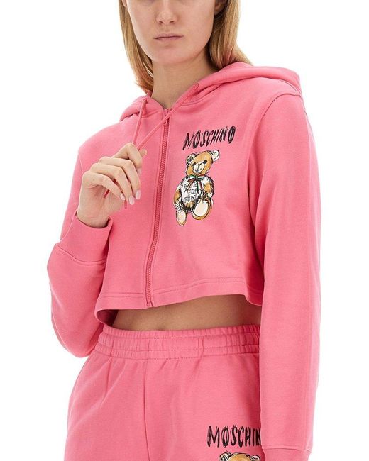 Moschino Pink Cropped Sweatshirt With Teddy Bear Logo