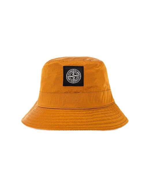 Stone Island Orange Bucket Hat With Logo for men