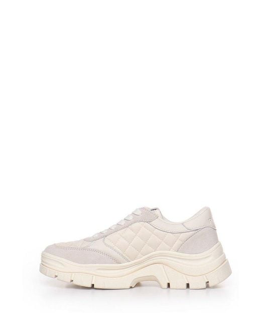 Pinko White Logo Embroidered Quilted Low-top Sneakers