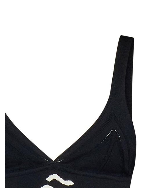 Ssheena Black Logo Intarsia-knit V-neck Cropped Top