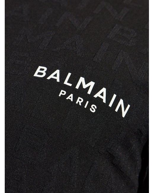 Balmain Black Logo-print Crew-neck T-shirt for men