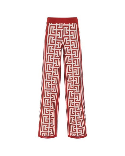 Balmain Red Monogram Wide Leg Trousers