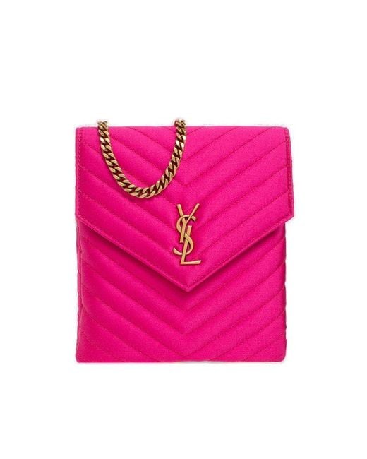 Saint Laurent Pink Satin Shoulder Bag With Logo