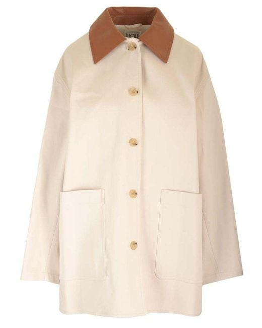 Totême  Natural Cotton Jacket With Leather Collar