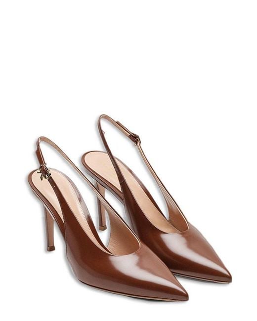 Gianvito Rossi Brown Robbie Kitten Heel Slingback Pumps
