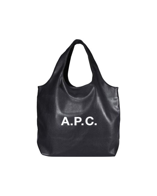 A.P.C. Black Logo Printed Top Handle Bag