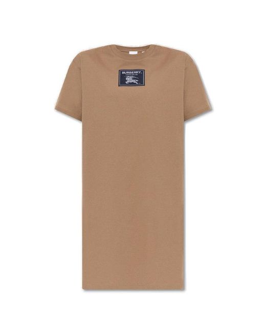 Burberry Logo-patch Crewneck T-shirt Dress in Brown | Lyst Canada