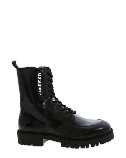 Moschino Leather Logo Detailed Ankle Boots in Black for Men - Lyst
