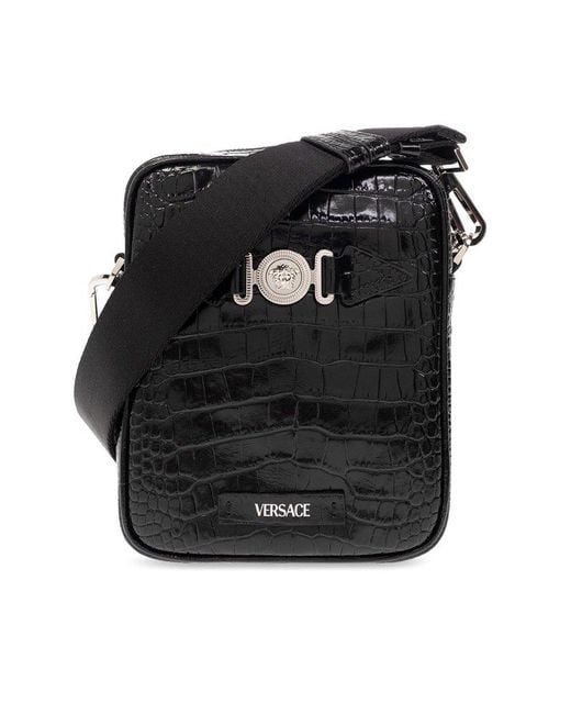 Versace Black Shoulder Bag With Medusa Face, for men