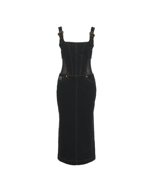 Versace Jeans Black Contrast-stitching Sleeveless Denim Dress