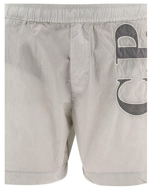 C P Company Gray Logo Printed Swim Shorts for men