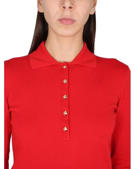 Gucci Red Half Buttoned Long Sleeve Polo Shirt