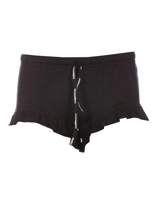 DSquared² Black Bow Detailed Ribbed Knit Shorts