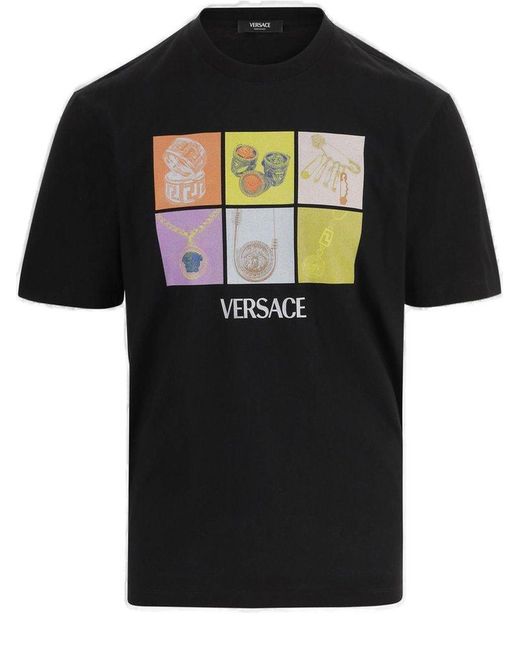 Versace Black T Shirt With Front Print for men