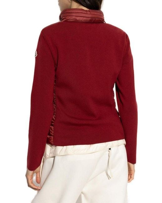Moncler Red Logo Patch Zip-Up Panelled Cardigan