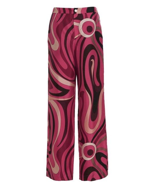 Emilio Pucci Red Marmo-printed High Waist Wide-leg Trousers