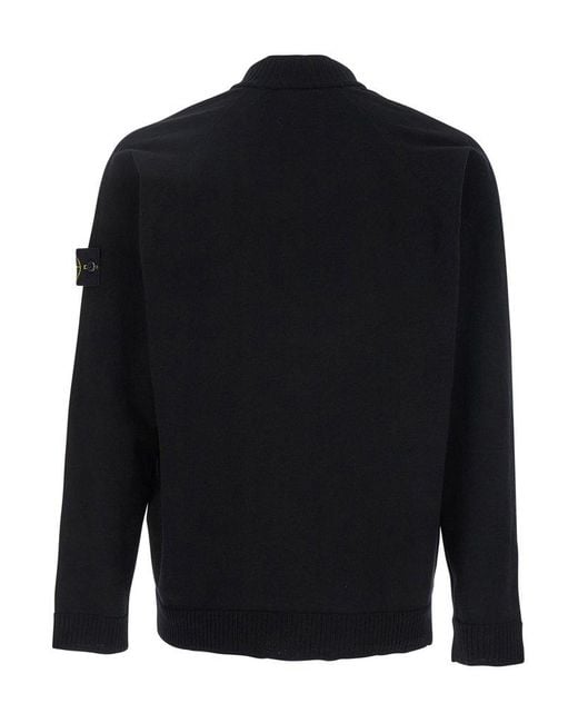 Stone Island Black Cardigan With Detachable Patch for men