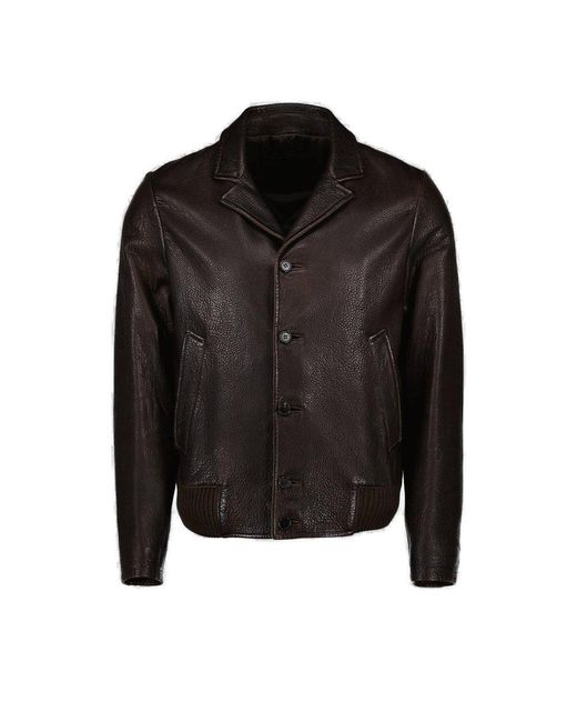 Prada Black Single Breasted Leather Jacket for men