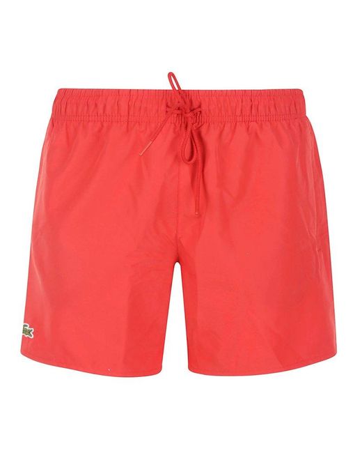 Lacoste Red Logo Patch Drawstring Swim Shorts for men