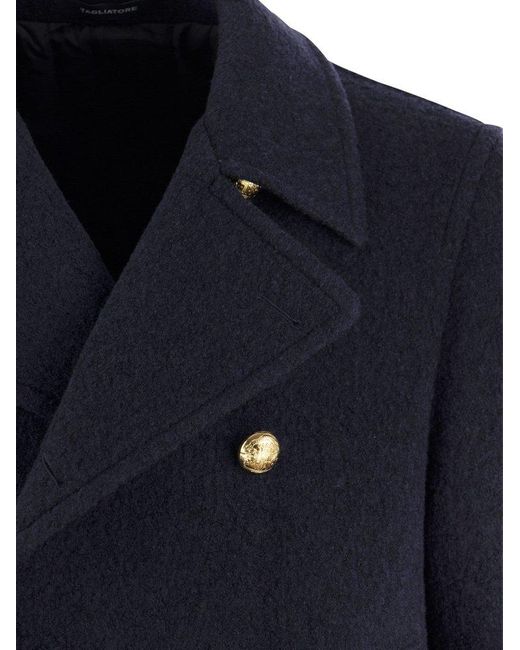 Tagliatore Blue Double-Breasted Coat for men