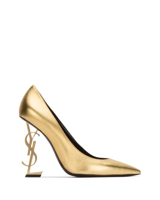 Saint Laurent Metallic Opyum Pumps With Gold-toned Heel In Smooth Leather