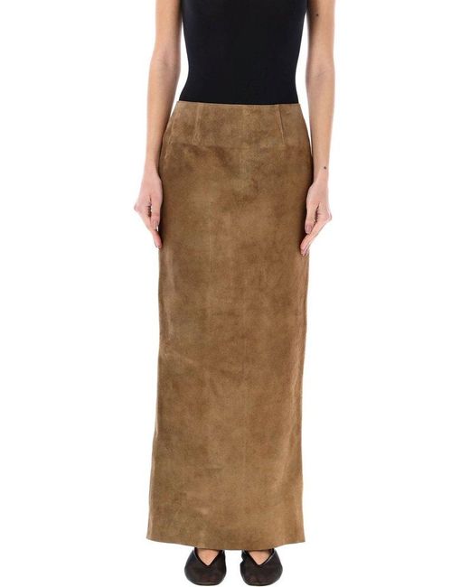 Marni Brown Suede Leather Pencil Skirt