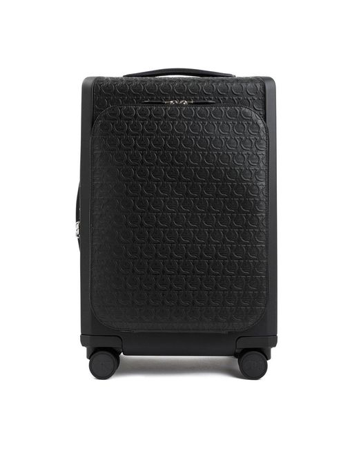 Ferragamo Black Calf Leather Carry-on Suitcase Bag for men
