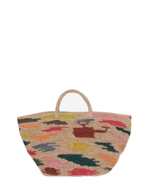 IBELIV Brown Vanilla Woven Top Handle Bag