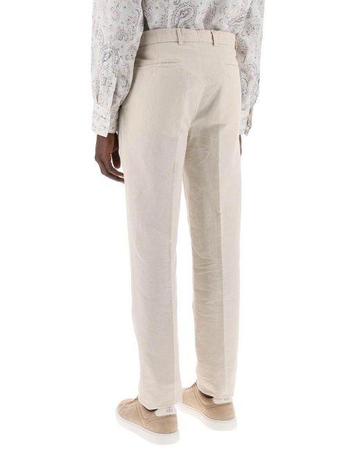 Brunello Cucinelli Natural Cotton And Linen Gabardine Pants for men