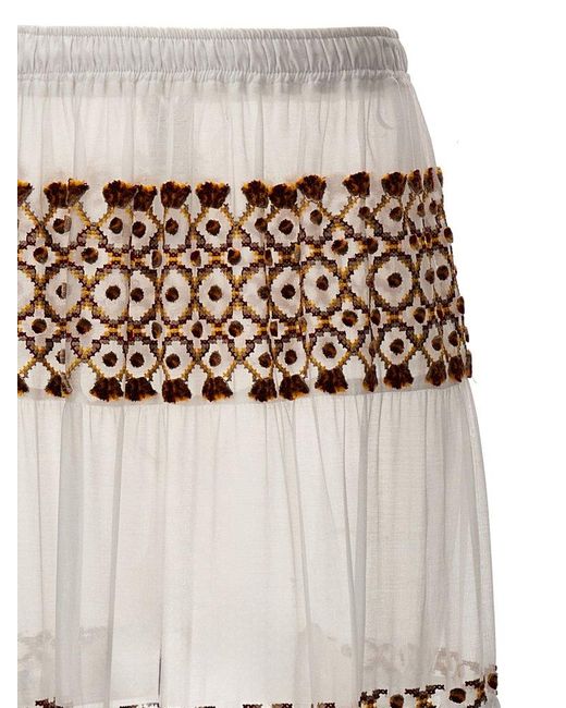 Ermanno Scervino Natural Long Embroidery Skirt Skirts