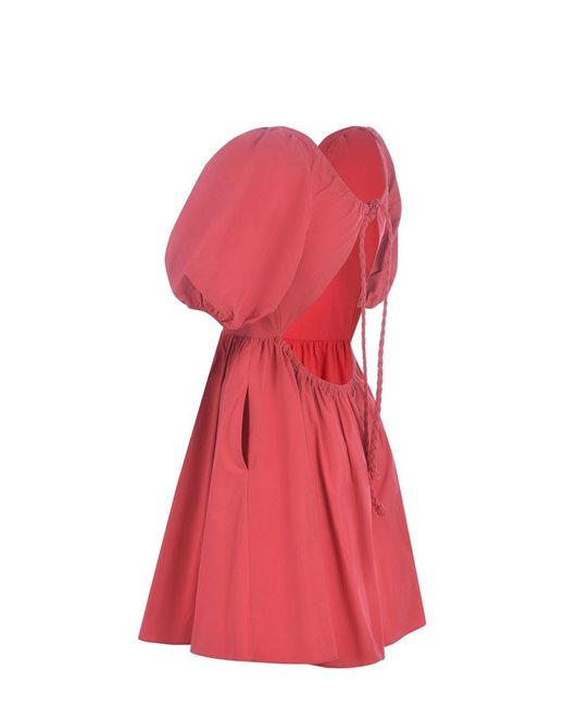 RED Valentino Pink Red Puff Sleeved Round Neck Mini Dress