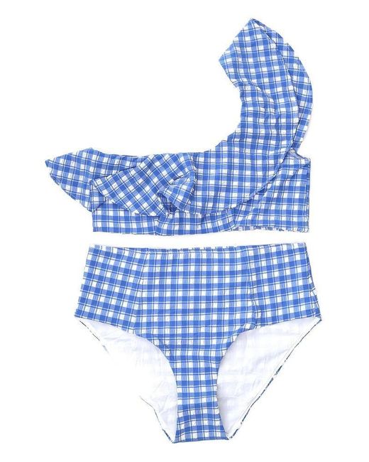 Ganni Blue Check Two-piece Swimsuit