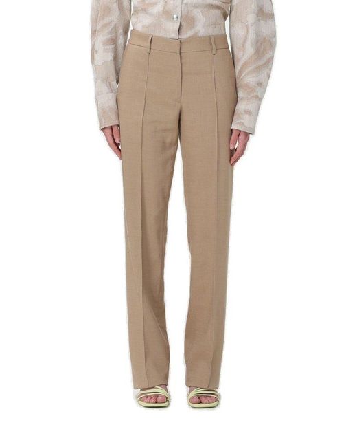 MSGM Natural Straight-Leg Pleated Tailored Trousers