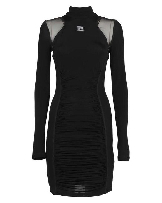 Versace Black Mesh-panelled Long-sleeved Mini Dress